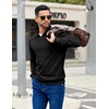 image:imageCOOFANDY Mens Quarter Zip Pullover Sweatshirts Lightweight Long Sleeve Mock Neck Sweater PoloBlack