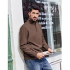 image:imageCOOFANDY Mens Quarter Zip Pullover Sweatshirts Lightweight Long Sleeve Mock Neck Sweater PoloBrown