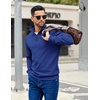 image:imageCOOFANDY Mens Quarter Zip Pullover Sweatshirts Lightweight Long Sleeve Mock Neck Sweater PoloDark Blue