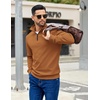 image:imageCOOFANDY Mens Quarter Zip Pullover Sweatshirts Lightweight Long Sleeve Mock Neck Sweater PoloLight Brown