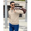image:imageCOOFANDY Mens Quarter Zip Pullover Sweatshirts Lightweight Long Sleeve Mock Neck Sweater PoloLight Khaki
