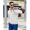 image:imageCOOFANDY Mens Quarter Zip Pullover Sweatshirts Lightweight Long Sleeve Mock Neck Sweater PoloWhite