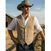 image:imageCOOFANDY Mens Suede Leather Vest Cowboy Western Waistcoat Casual Slim Fit Suit VestBeige