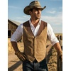 image:imageCOOFANDY Mens Suede Leather Vest Cowboy Western Waistcoat Casual Slim Fit Suit VestCoffekhakiwith Pattern
