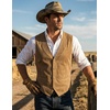 image:imageCOOFANDY Mens Suede Leather Vest Cowboy Western Waistcoat Casual Slim Fit Suit VestKhaki With Pattern