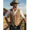 image:imageCOOFANDY Mens Suede Leather Vest Cowboy Western Waistcoat Casual Slim Fit Suit VestLight Khaki