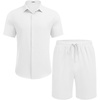 image:imageCOOFANDY Mens Summer Beach Outfits 2 Piece Short Sleeve Shirts and Shorts Vacation Texture Linen Sets for MenA White