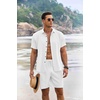 image:imageCOOFANDY Mens Summer Beach Outfits 2 Piece Short Sleeve Shirts and Shorts Vacation Texture Linen Sets for MenA White