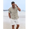 image:imageCOOFANDY Mens Summer Beach Outfits 2 Piece Short Sleeve Shirts and Shorts Vacation Texture Linen Sets for MenBeige  Leaf Flower