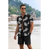 image:imageCOOFANDY Mens Summer Beach Outfits 2 Piece Short Sleeve Shirts and Shorts Vacation Texture Linen Sets for MenBlack  Leaf