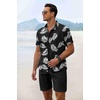 image:imageCOOFANDY Mens Summer Beach Outfits 2 Piece Short Sleeve Shirts and Shorts Vacation Texture Linen Sets for MenBlack  Leaf