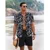image:imageCOOFANDY Mens Summer Beach Outfits 2 Piece Short Sleeve Shirts and Shorts Vacation Texture Linen Sets for MenBlack  Leaf Flower