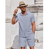 image:imageCOOFANDY Mens Summer Beach Outfits 2 Piece Short Sleeve Shirts and Shorts Vacation Texture Linen Sets for MenBlue
