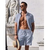 image:imageCOOFANDY Mens Summer Beach Outfits 2 Piece Short Sleeve Shirts and Shorts Vacation Texture Linen Sets for MenBlue