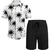 image:imageCOOFANDY Mens Summer Beach Outfits 2 Piece Short Sleeve Shirts and Shorts Vacation Texture Linen Sets for MenCoconut Tree White