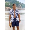 image:imageCOOFANDY Mens Summer Beach Outfits 2 Piece Short Sleeve Shirts and Shorts Vacation Texture Linen Sets for MenCoconut Treewhite