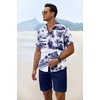 image:imageCOOFANDY Mens Summer Beach Outfits 2 Piece Short Sleeve Shirts and Shorts Vacation Texture Linen Sets for MenCoconut Treewhite