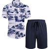 image:imageCOOFANDY Mens Summer Beach Outfits 2 Piece Short Sleeve Shirts and Shorts Vacation Texture Linen Sets for MenCoconut Treewhite