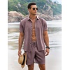 image:imageCOOFANDY Mens Summer Beach Outfits 2 Piece Short Sleeve Shirts and Shorts Vacation Texture Linen Sets for MenDark Red
