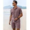 image:imageCOOFANDY Mens Summer Beach Outfits 2 Piece Short Sleeve Shirts and Shorts Vacation Texture Linen Sets for MenDark Red