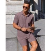 image:imageCOOFANDY Mens Summer Beach Outfits 2 Piece Short Sleeve Shirts and Shorts Vacation Texture Linen Sets for MenDark Red