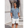 image:imageCOOFANDY Mens Summer Beach Outfits 2 Piece Short Sleeve Shirts and Shorts Vacation Texture Linen Sets for MenDenim Blue  Floral