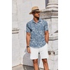 image:imageCOOFANDY Mens Summer Beach Outfits 2 Piece Short Sleeve Shirts and Shorts Vacation Texture Linen Sets for MenDenim Blue  Floral