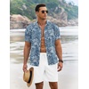 image:imageCOOFANDY Mens Summer Beach Outfits 2 Piece Short Sleeve Shirts and Shorts Vacation Texture Linen Sets for MenDenim Blue  Floral