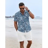 image:imageCOOFANDY Mens Summer Beach Outfits 2 Piece Short Sleeve Shirts and Shorts Vacation Texture Linen Sets for MenDenim Blue  Floral