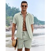 image:imageCOOFANDY Mens Summer Beach Outfits 2 Piece Short Sleeve Shirts and Shorts Vacation Texture Linen Sets for MenGreen
