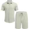 image:imageCOOFANDY Mens Summer Beach Outfits 2 Piece Short Sleeve Shirts and Shorts Vacation Texture Linen Sets for MenGreen