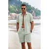 image:imageCOOFANDY Mens Summer Beach Outfits 2 Piece Short Sleeve Shirts and Shorts Vacation Texture Linen Sets for MenGreen