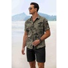 image:imageCOOFANDY Mens Summer Beach Outfits 2 Piece Short Sleeve Shirts and Shorts Vacation Texture Linen Sets for MenGrey Green