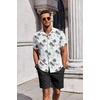 image:imageCOOFANDY Mens Summer Beach Outfits 2 Piece Short Sleeve Shirts and Shorts Vacation Texture Linen Sets for MenIsland Blue