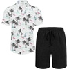image:imageCOOFANDY Mens Summer Beach Outfits 2 Piece Short Sleeve Shirts and Shorts Vacation Texture Linen Sets for MenIsland Blue