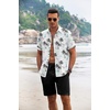 image:imageCOOFANDY Mens Summer Beach Outfits 2 Piece Short Sleeve Shirts and Shorts Vacation Texture Linen Sets for MenIsland Blue