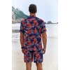image:imageCOOFANDY Mens Summer Beach Outfits 2 Piece Short Sleeve Shirts and Shorts Vacation Texture Linen Sets for MenLeavesnavy Blue