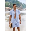 image:imageCOOFANDY Mens Summer Beach Outfits 2 Piece Short Sleeve Shirts and Shorts Vacation Texture Linen Sets for MenLight Blue