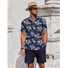 image:imageCOOFANDY Mens Summer Beach Outfits 2 Piece Short Sleeve Shirts and Shorts Vacation Texture Linen Sets for MenNavy  Floral