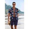 image:imageCOOFANDY Mens Summer Beach Outfits 2 Piece Short Sleeve Shirts and Shorts Vacation Texture Linen Sets for MenNavy  Floral