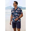 image:imageCOOFANDY Mens Summer Beach Outfits 2 Piece Short Sleeve Shirts and Shorts Vacation Texture Linen Sets for MenNavy  Floral