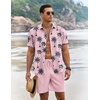 image:imageCOOFANDY Mens Summer Beach Outfits 2 Piece Short Sleeve Shirts and Shorts Vacation Texture Linen Sets for MenPink Leaf