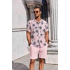 image:imageCOOFANDY Mens Summer Beach Outfits 2 Piece Short Sleeve Shirts and Shorts Vacation Texture Linen Sets for MenPink Leaf