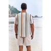 image:imageCOOFANDY Mens Summer Beach Outfits 2 Piece Short Sleeve Shirts and Shorts Vacation Texture Linen Sets for MenStripe
