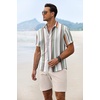 image:imageCOOFANDY Mens Summer Beach Outfits 2 Piece Short Sleeve Shirts and Shorts Vacation Texture Linen Sets for MenStripe