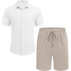image:imageCOOFANDY Mens Summer Beach Outfits 2 Piece Short Sleeve Shirts and Shorts Vacation Texture Linen Sets for MenWhiteKhaki