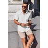 image:imageCOOFANDY Mens Summer Beach Outfits 2 Piece Short Sleeve Shirts and Shorts Vacation Texture Linen Sets for MenWhiteKhaki