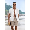 image:imageCOOFANDY Mens Summer Beach Outfits 2 Piece Short Sleeve Shirts and Shorts Vacation Texture Linen Sets for MenWhiteKhaki