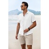 image:imageCOOFANDY Mens Summer Beach Outfits 2 Piece Short Sleeve Shirts and Shorts Vacation Texture Linen Sets for MenWhiteKhaki