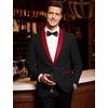 image:imageCOOFANDY Mens Tuxedo Jacket One Button Dress Suit Blazer Jacket for Wedding Dinner Prom PartyBlack Red